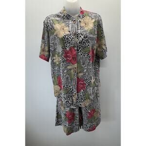 Vintage Land ‘n Sea Floral Animal Print Blouse & Shorts Set Size Medium